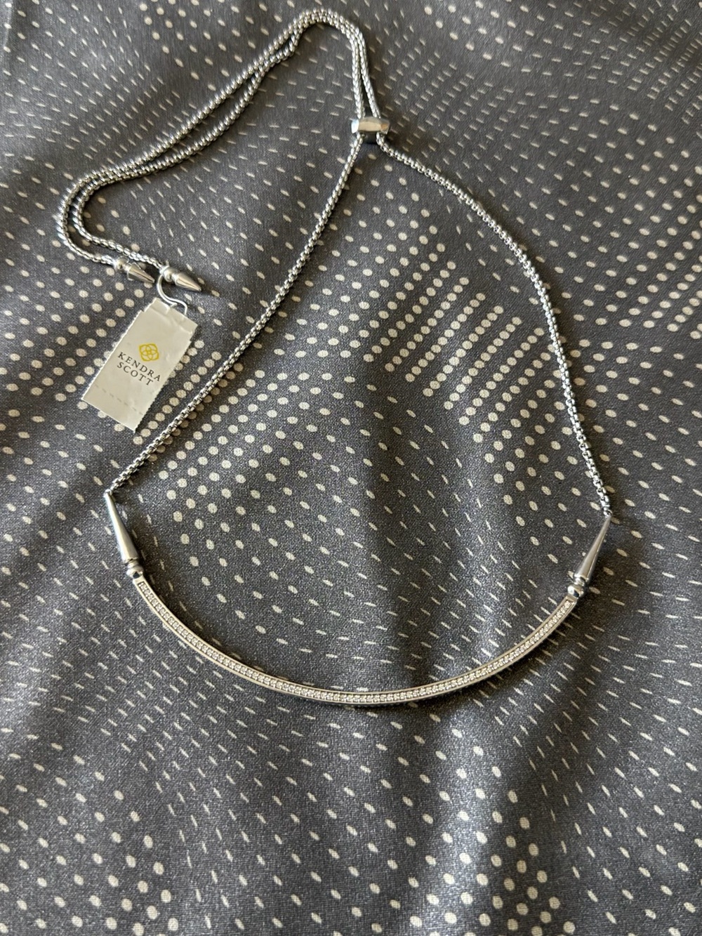 Kendra Scott Silver Pavé Curved Bar Slider Necklace